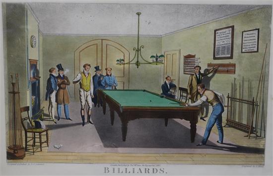 Hunt after Lambert, coloured aquatint, Billiards, 36 x 50cm